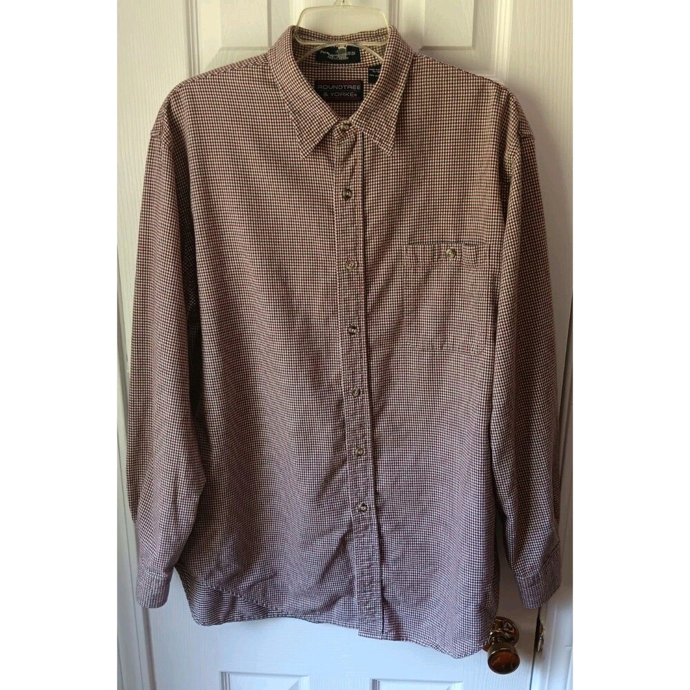 Men's Roundtree & Yorke Long Sleeve Button Down Shirt Large Flannel Check